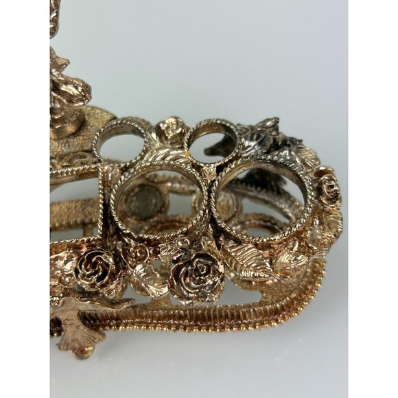 VTG 1950s Ormolu Filigree Lipstick Makeup Holder 9-Slot Rose Hollywood Regency - Picture 6 of 16